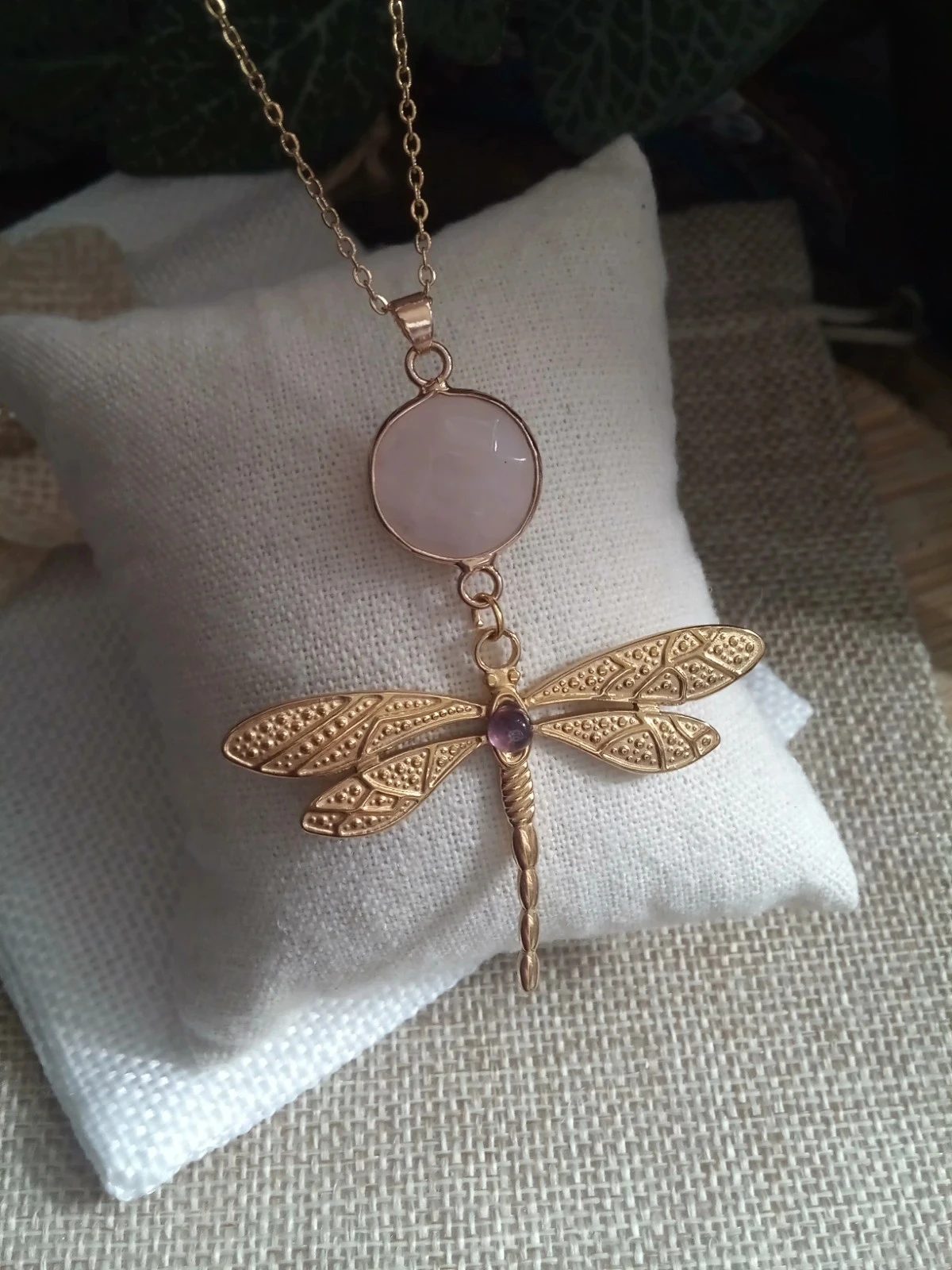 Collier bohème libellule et pierres semi précieuses – photo 3